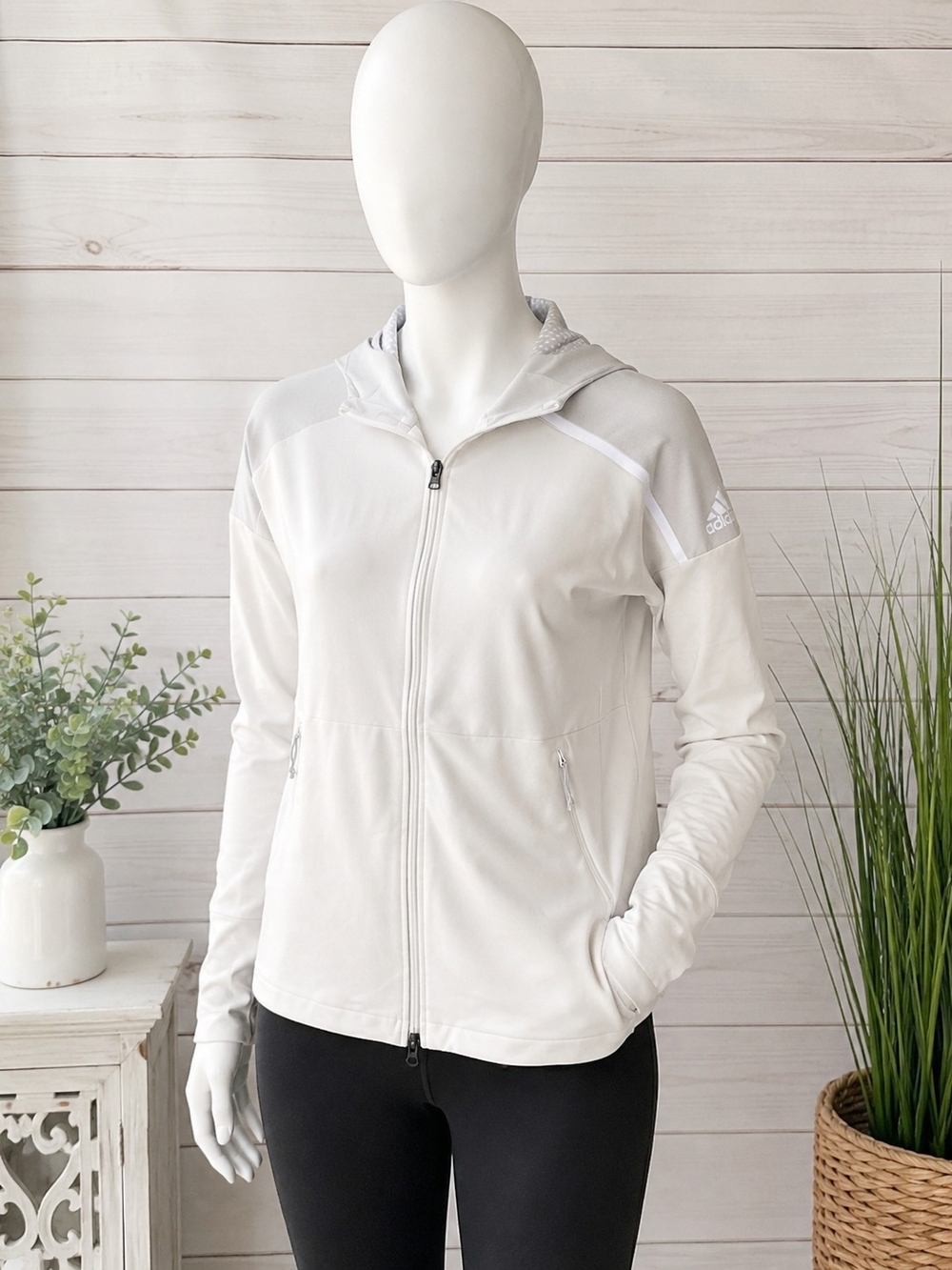 Adidas White Lightweight Full Zip Hoodie Jacket Small
